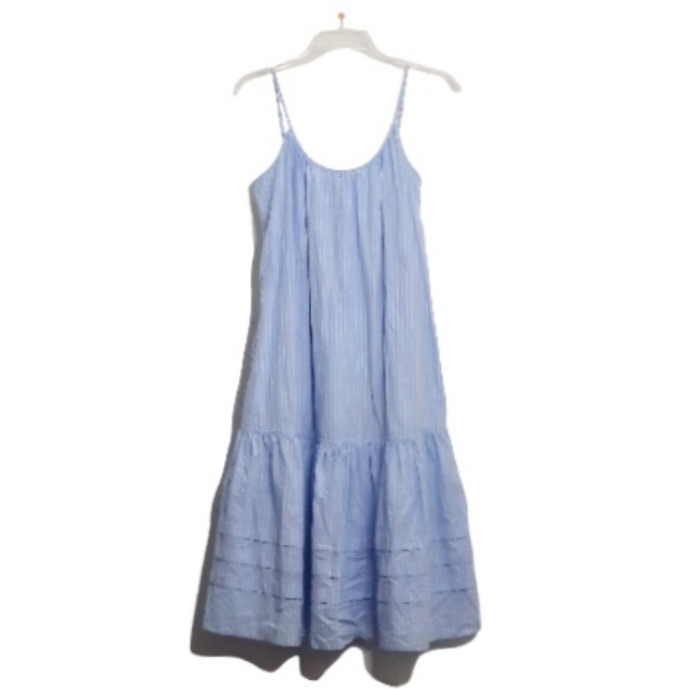 JONATHAN SIMKAI Paloma Dress Drop Waist blue white Pinstripe Sundress Summer S 4 - Picture 2 of 7